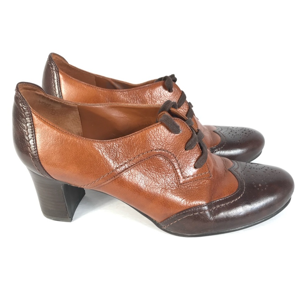Naturalizer Two-Tone Brown Leather Lace-Up Heeled Oxfords - Picture 4 of 8